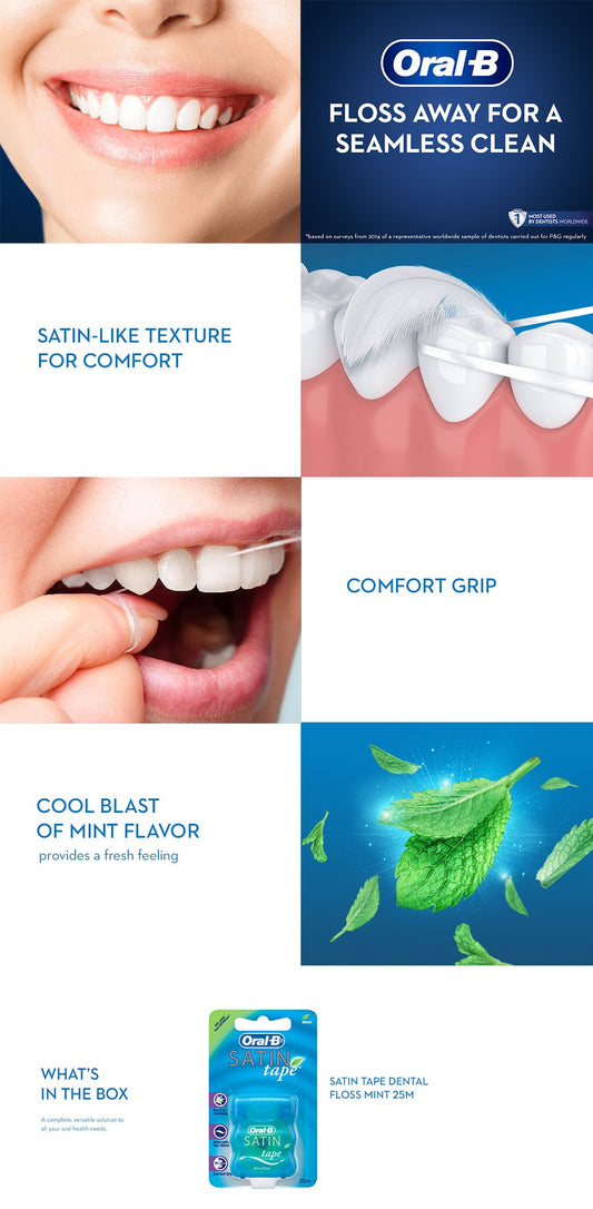 Oral-B Satin Tape - Seidiges Zahnband für eine sanfte Reinigung (Minze, 25 Meter)